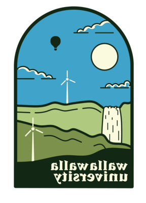 Logo for WWU U-天 with rolling green hills, windmills and a waterfall. The sky is blue with a hot air balloon.
